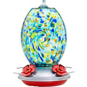 Muse Garden Glass Humming Bird Feeders for Outdoors - 27OZ Blown Glass Hummingbird Feeder - Unique Gift for Mom Gardeners Women, Outdoors Hanging Garden Decor, Includes Ant Moat & Brush, Starry Night