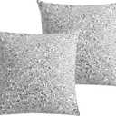LIGICKY Set of 2 Silver White Glitzy Sequin Throw Pillow Covers Sparkling Decorative Gilter Metallic Square Cushion Cover Glam Pillow Cases for Sofa Couch Bedroom Home Party Decor (16 x 16 Inches)