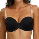 Strapless Clear Back Strap Convertible Bra with Lace Padded Underwired Plus Size Brassiere (44C, Black)