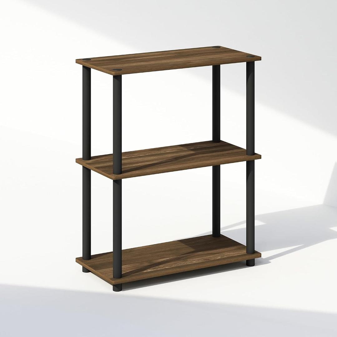 Furinno Turn-N-Tube Book Shelf, 3-Tier Bookshelf, Bookcase with Multipurpose Compact Display Rack, 11.6 x 23.6 x 29.6, for Living Room, Bedroom, Home Office, Columbia Walnut/Black, 3-Tier Round Tube