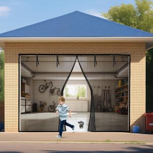 Garage Door Screen 1 Car: 9x8FT Garage Screen Door Retractable Pull Down Magnetic Closure Garage Screen Heavy Duty Weighted Bottom Garage Bug Screen, Hands Free, Anti Annoying Plants and Animal Out (Black)