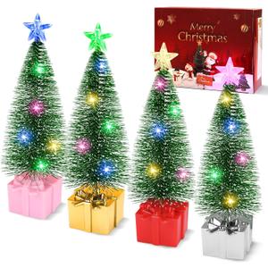 Mini Christmas Tree with Lights, 4 Pack Tabletop Christmas Tree with Lights for Christmas Decorations Indoor Xmas Holiday Party, Christmas Centerpieces for Tables New Year Decoration