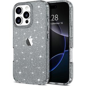 Hython for iPhone 16 Pro Case Glitter, Clear Glitter Sparkly Shiny Bling Sparkle Cute Cover, Anti-Scratch Soft TPU Thin Slim Fit Shockproof Protective Phone Cases for Women Girls, Black Glitter