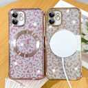 Fiyart Designed for iPhone 11 Case,Compatible with MagSafe Cheetah Print Plating Camera Protection Magnetic Clear Glitter Leopard Print Shockproof Phone Bumper for Women Girls 6.1"-Pink