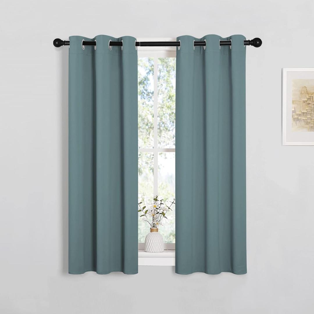 NICETOWN Modern Blackout Curtains Noise Reducing, Greyish Blue, 2 Panels, W29 x L40 -Inch, Thermal Insulated and Privacy Room Darkening Drape Panels for Boy's Guest Room Door Small Short Window