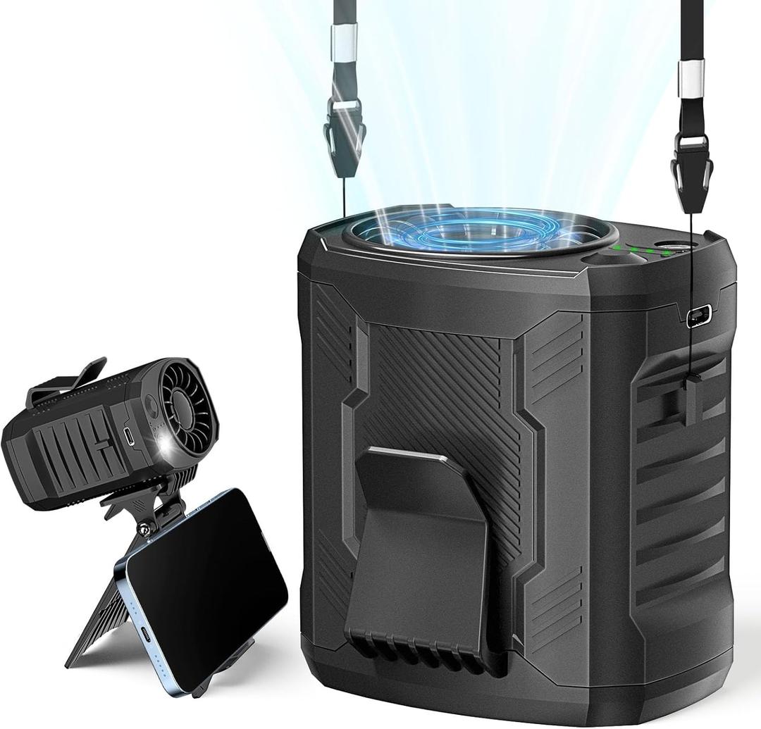 Portable Personal Waist Neck Fan - Airflow Strong, 10000rpm, 4-Speed Rechargeable Battery, Fast Cooling,Hands-Free Clip Belt Fan Indoor, Outdoor, Camping,Work, Black