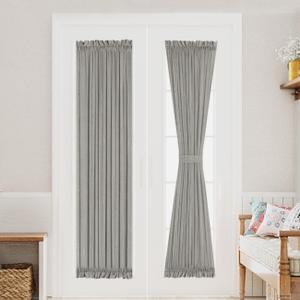 Turquoize Elegant Linen French Door Curtains Light Filtering Curtain Panels Rod Pocket Linen Panel for Glass Door with Tie-Back Privacy Assured Semi Sheer Door Panels, 25" W by 72" L, 2 Panels, Grey
