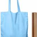 NPBAG 5 Pack 15'' X 16'' Baby Blue Cotton Tote Bags, Blank Bulk Cloth bags with 1pc of PTFE Teflon Sheet (Medium)
