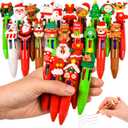 LiYiQ 25 Pcs Christmas Colorful Multicolor Pen in One Cartoon Cute Fun 4-in-1 Cute Pens Bulk Kawaii Christmas Tree Snowman Santa Claus Reindeer Shape Cool Ballpoint Pens for Fun Gifts