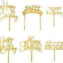 Gold Birthday Cake Topper, 6pcs Acrylic Birthday Cake Toppers Happy Birth Cake Toppers for Decorations Gold Topper for Girls Women's Party Decorations