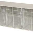 Akro-Mils TiltView Plastic Storage Cabinet with 3 Tilt Out Bins, Horizontal Plastic Parts Organizer, Teacher Toolbox, and Office Supply Organizer, 23-5/8" W x 9-7/16" H x 7-7/8" D, Stone