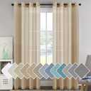 H.VERSAILTEX Linen Curtains Flax Linen Blended Curtain Panels for Living Room/Bedroom Semi Sheer Privacy Curtains 96 inch Length 2 Panels Set Nickel Grommet Window Drapes, Taffy
