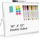 AMUSIGHT Dry Erase Magnetic White Board, 16" x 12" Double-Sided Desktop Whiteboard with Stand, Portable Small Whiteboard Set for Drawing, Office, Home, School