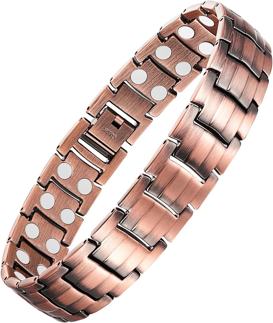 Feraco Men's Copper Magnetic Bracelet Elegant 99.99% Solid Copper Bracelets with Double-Row Strong Magnets, Magnetic Jewelry