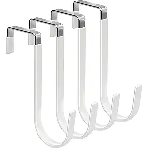 FYY Over the Door Hooks, Single-Hanger 4 Pack, Fits Doors 1 3/8" White
Heavy Duty Metal, Hold 20lbs, Rubber-Coated, No-Drilling, for Bathroom Dorm, Hanging Towels Clothes Hats Bags Coats Wreaths