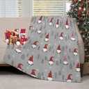 Christmas Throw Blanket Christmas Gnome Blanket Winter Holiday Snowflake Xmas Tree Throw Blankets Lightweight Soft Warm Cozy Bed Blanket for Couch Sofa 40x50 Inch, Grey