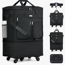 MILADA Travel Luggage Bag Suitcases with Wheels Expandable Foldable Travel Bag Collapsible Rolling Duffle Bag Large Suitcase for Men Women without Telescoping Handle, Black
