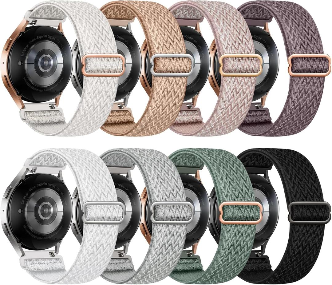 8 Pack Stretchy Bands Compatible with Samsung Galaxy Watch 7 6 5 4 40mm 44mm/Galaxy 5 Pro 45mm/6 4 Classic 46mm 42mm 43mm 47mm/Active 2, 20mm Nylon Elastic Watch Strap Sport Wristbands for Women Men