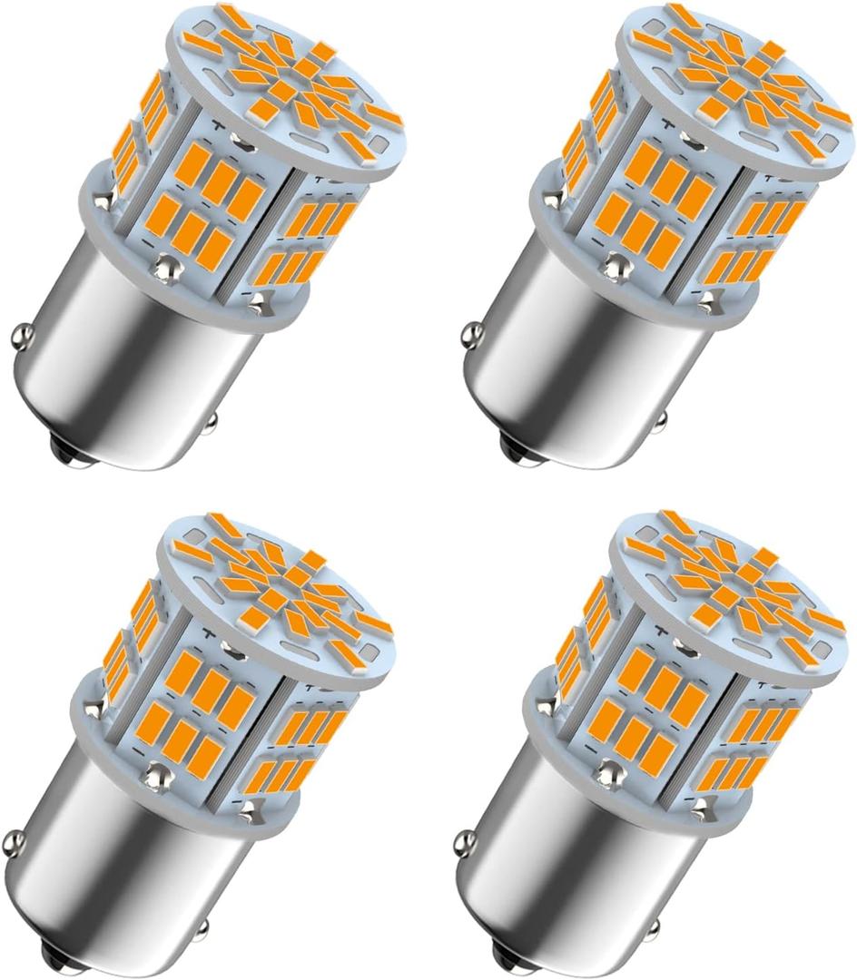 1156 Bulb Amber Yellow, 1141 1003 BA15S Led, 12V-24V 54-SMD 3014 Chips LED Bulbs for RV Camper Trailer Trunk Vehicle Interior Lights Tail Backup Reverse Lights Parking Lights 4pcs