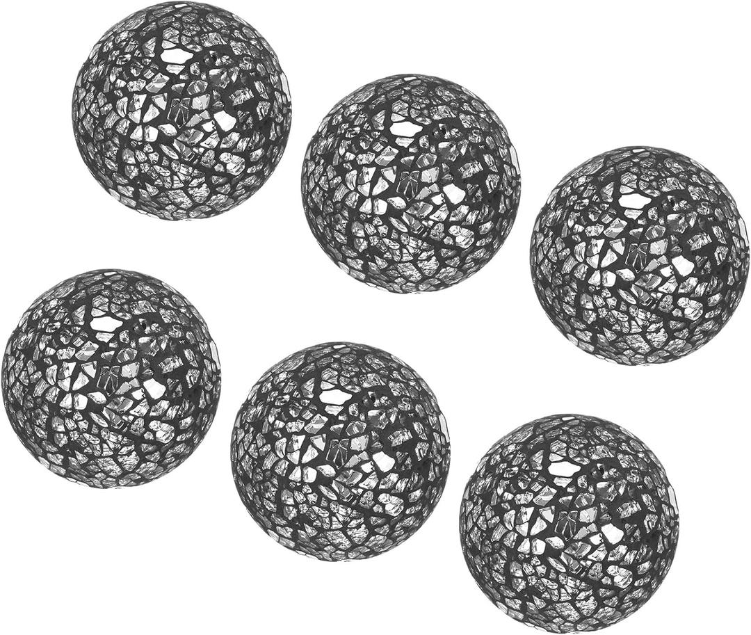 6-Pack Decorative Ball for Bowls, 2.4 Inch Mosaic Glass Balls Decorative Glass Orbs for Home Decor/Dining Tables/Wedding Party/Coffee Table/Centerpiece Decor [Black]