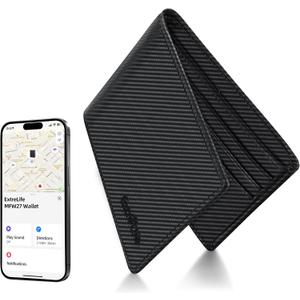 Wallet for Men, Built-in Bluetooth Tracker with Apple Find My (iOS Only), RFID Blocking Bifold Mens Air Tag Wallet with GPS Tracker, Rechargeable Wallets Finder, Gift for Him, Carbon Black