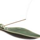 9" Length Incense Stick Holder with 3 Holes, White Porcelain Incense Tray Ash Cather for Spa, Meditation Room, Yoga, Home, Office (Green)