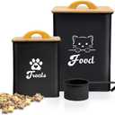 Cat Food Storage Container with Scoop, 2PCS Cat Food Storage Container with Lids Airtight, Cat Treat Jars for Kitchen Counter-7+3Lbs, Cat Cookie Jar for Storage, Black