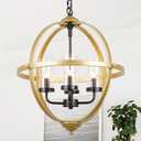 Treekee 4-Light Globe Orb Chandelier, Adjustable Pendant Light Fixture, Iron, 20in , Black and Gold Finish
