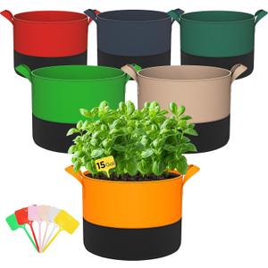 15-Gallon Grow Bags for Potato Planting: 6 Pack Heavy Duty 350G Thickened Potatoes Planter Bags with Handles - Fabric Pots Felt Garden Bags for Growing Vegetable Fruit Flower Herb with Plant Labels