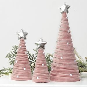 Bunny Chorus Christmas Decorations Indoor, 3Pcs Pink Velvet Cone Trees With Pearls, Table Decor for Xmas New Year Winter Holiday Home Decor