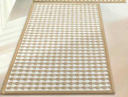 YIHOUSE Non Slip Bath Mats for Bathroom  17x32, Absorbent Bathroom Rugs Mat Quick Dry Woven Sink, Laundry, Kitchen, (Beige,17"x32")