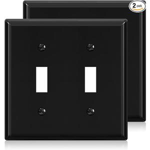 ELEGRP 2-Gang Toggle Switch Wall Plates, Standard Size 4.53" height x 4.57" length Unbreakable Thermoplastic Faceplate Cover for Toggle Dimmer Light Switches, UL Listed (2 Pack, Black)