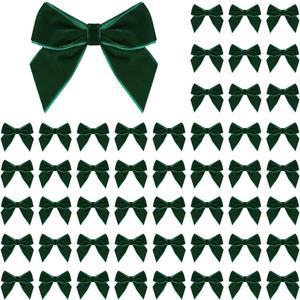 50 PCS Dark Green Velvet Bows for Christmas Tree, 2.75" Small Velvet Ribbon Bows for Gift Wrapping, Mini Bows for Crafts, Bow Decorations for Party Baby Shower Birthday Wedding (Dark Green, 50PCS)