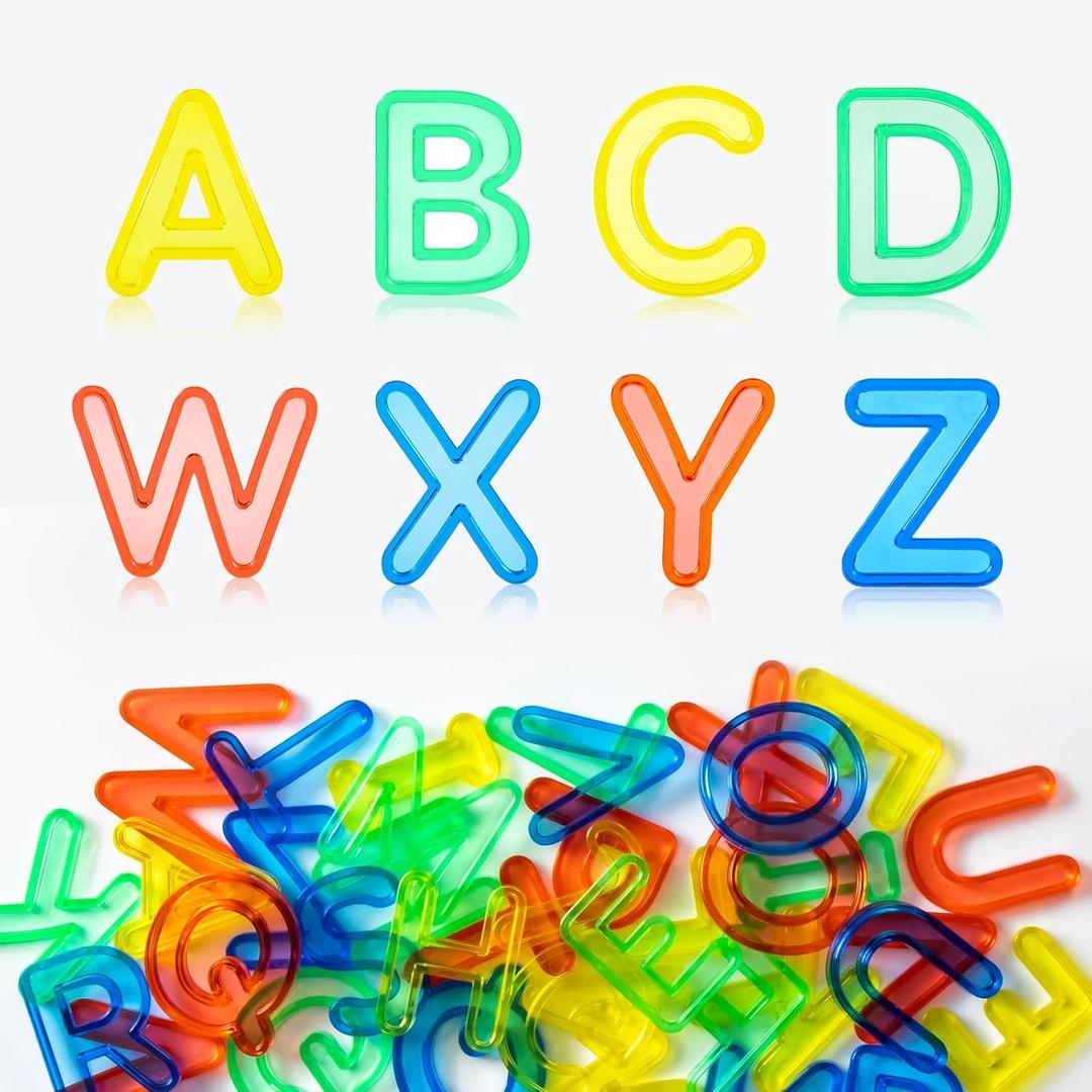 52 Pcs Translucent Capital Letters  Plastic Alphabet Letters for Kids  Ideal for Light Table Manipulatives & Educational Play, Vibrant Colors for Creativity and Learning