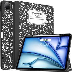 Soke Case for iPad Air 13 Inch (M3/M2,2025-2024), iPad Pro 12.9" 6th/5th Generation with Pencil Holder(2021 2022 Release)-[Apple Pencil Charging + Auto Wake/Sleep] Soft Back Cover, Book Black