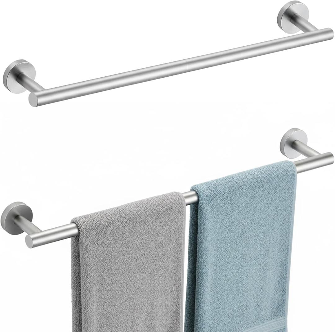 24-Inch 2-Pieces Towel Bars, Stainless Steel Towel Racks for Bathroom Wall Mounted, Brushed Nickel Towel Rod Hanging Bath Towels, Towel Holder Towel Storage with Hardware Accessories (Silver)