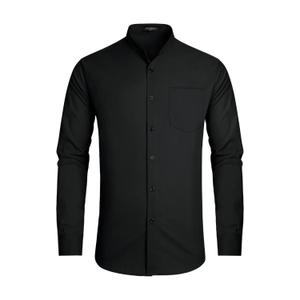 Hisdern Men's Black Grandad Collar Shirt Wedding Regular Fit with Pocket, Size XL