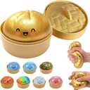 Glitter Dumpling Squishy, New Mystery Glitter Dumpling Squishies Box, Jumbo Squishy Toy with Steamer Box, Colorful Fidget Stress Balls, Soft Squeeze Decompression Dough Sensory Play Toy (Gold)