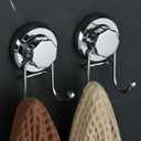 HASKO Suction Cup Hooks for Shower Wall, Removable Towel Hooks for bathrooms, Includes Optional No Drill Adhesive Mount for Inside Shower, Rustproof Stainless Steel - 2 Pack, Chrome