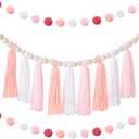 Syhood Boho Tassel Garland With Wood Beads and Western Colorful Pom Pom Ball Decor for Baby Shower, Home Party, Wall Hanging Gifts (Vivid Colors)