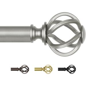 Antique Silver Curtain Rod 32 to 58 Inches (2.6 to 4.8 ft), USFOOK 7/8 Curtain Rods for Windows, Telescoping Splicing Drapery Rods with Twisted Cage Finials