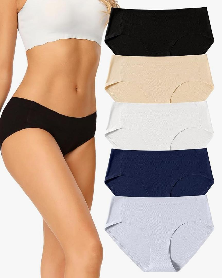 voenxe Women Seamless Hipster Underwear, Breathable Ladies Panties Bikini, No Show Briefs, Comfortable Undies for Women Pack of 5, Xtra Small