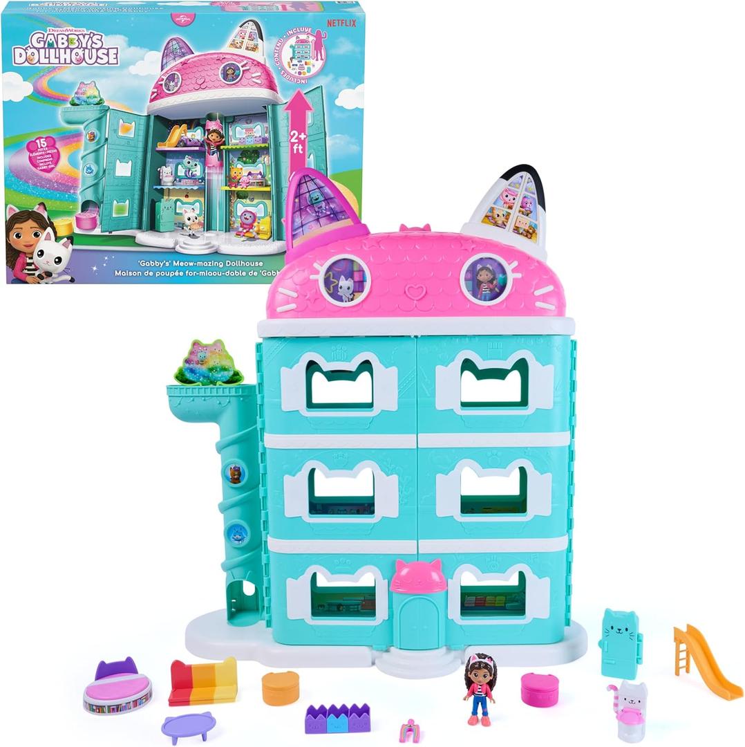 DREAMWORKS GABBY'S DOLLHOUSE Meow-Mazing Dollhouse, 2 Feet Tall, 15 Pieces, One Size
