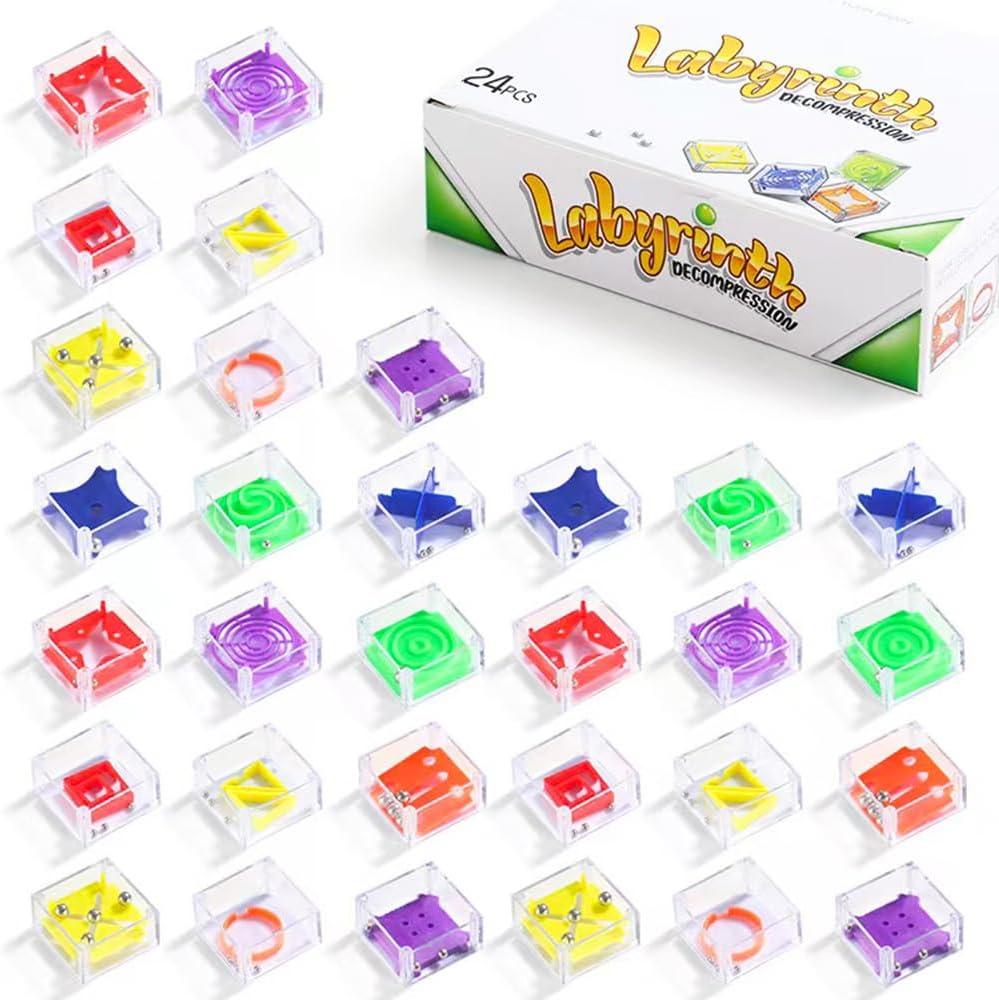 24 Pcs Balance IQ Maze GameMini Maze Cube Puzzle Box 3D Brain Maze Toy Puzzles Party Favor Games, Ideal Prizes Gifts for Kids and Adults