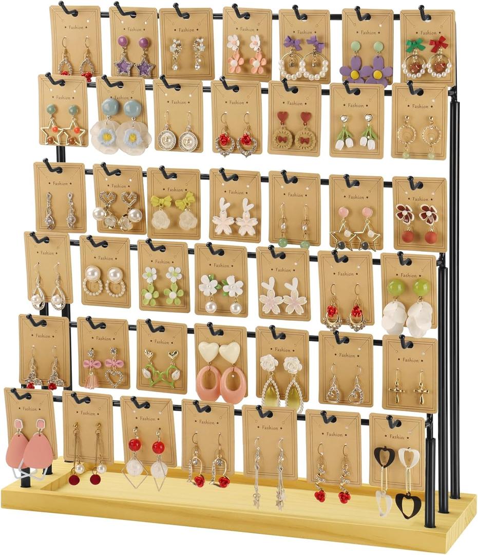 Jewelry Display for Vendors,6 Tiers 42 Hooks Earring Rack Display Holder Stand, Earring Organizer Holder for Necklaces Rings Bracelets Keychains,Jewelry Display for Selling with Earrings Cards-Black