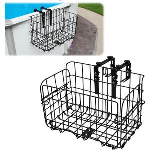 Heavy-duty Poolside Storage Baskets for Above Ground Pool for Square Top Pools Only, Fits 4.9 to 7.6" Top Rails, Adjustable Collapsible Metal Pool Storage Basket Poolside Organizer Accessories