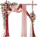 WEIERYUE Deluxe Wine Red Artificial Wedding Arch Flowers with Drapes Kit-Pack of 5, 2pcs Flower Arrangements 3pcs Hanging Valance Red Ceremony Arbor Reception Backdrop Rose Floral Decorations.