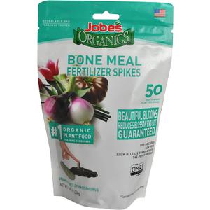 Jobe's Organics Bone Meal Fertilizer Spikes, Strong Root Development for Bulbs, Tomatoes, Roses, and Other Flowering Plants, 50 Count (50 Spikes)