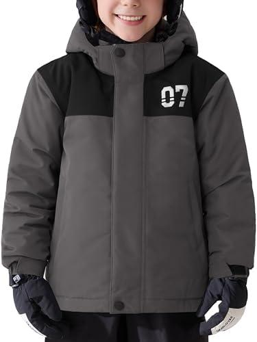 FREE SOLDIER Boys Girls Waterproof Ski Jacket Fleece Lined Warm Winter Snow Coat Kids Winter Jacket with Detachable Hood (10-12 Years, Black)