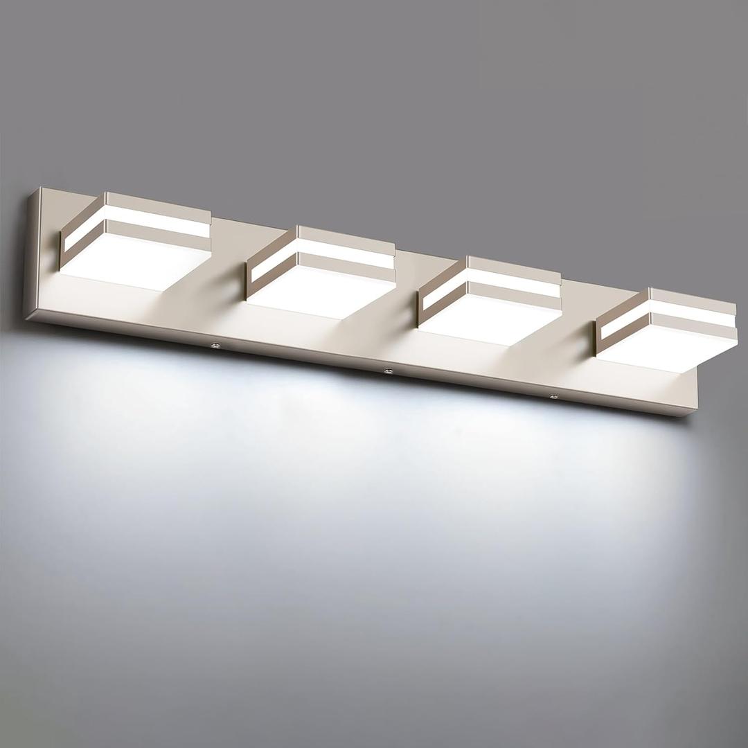 Bathroom Lights Fixtures Over Mirror, 360Rotate Modern LED Vanity Lights for Bathroom, 32W Dimmable & High CRI Acrylic Wall Lighting, No Assembly Required (Brushed Nickel, 4-Light, 24 Inch)